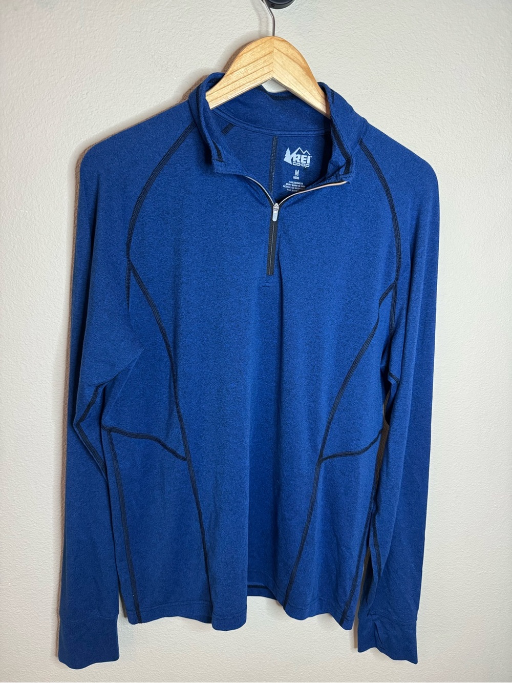 REI Co Op Blue Quarter Zip Athletic Pullover Thumbholes Men’s Medium